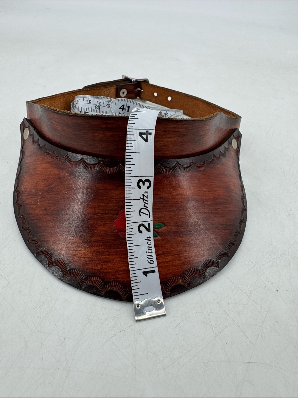 Vintage 70s Boho Hippie Groovy Western Tooled Leather Floral Sun Gambler Visor - Picture 12 of 15